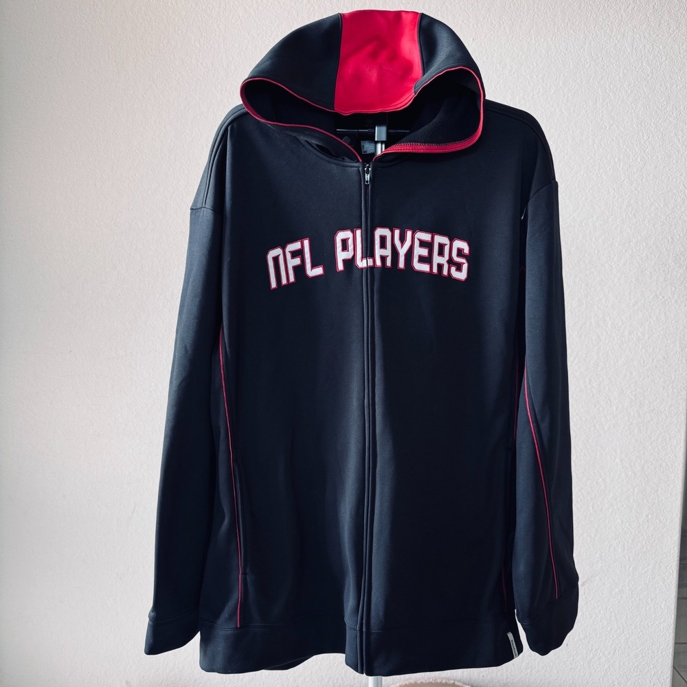 Reebok NFL Players Size 2XL Black Red Full Zip Hoodie Jacket Football Y2K Mens